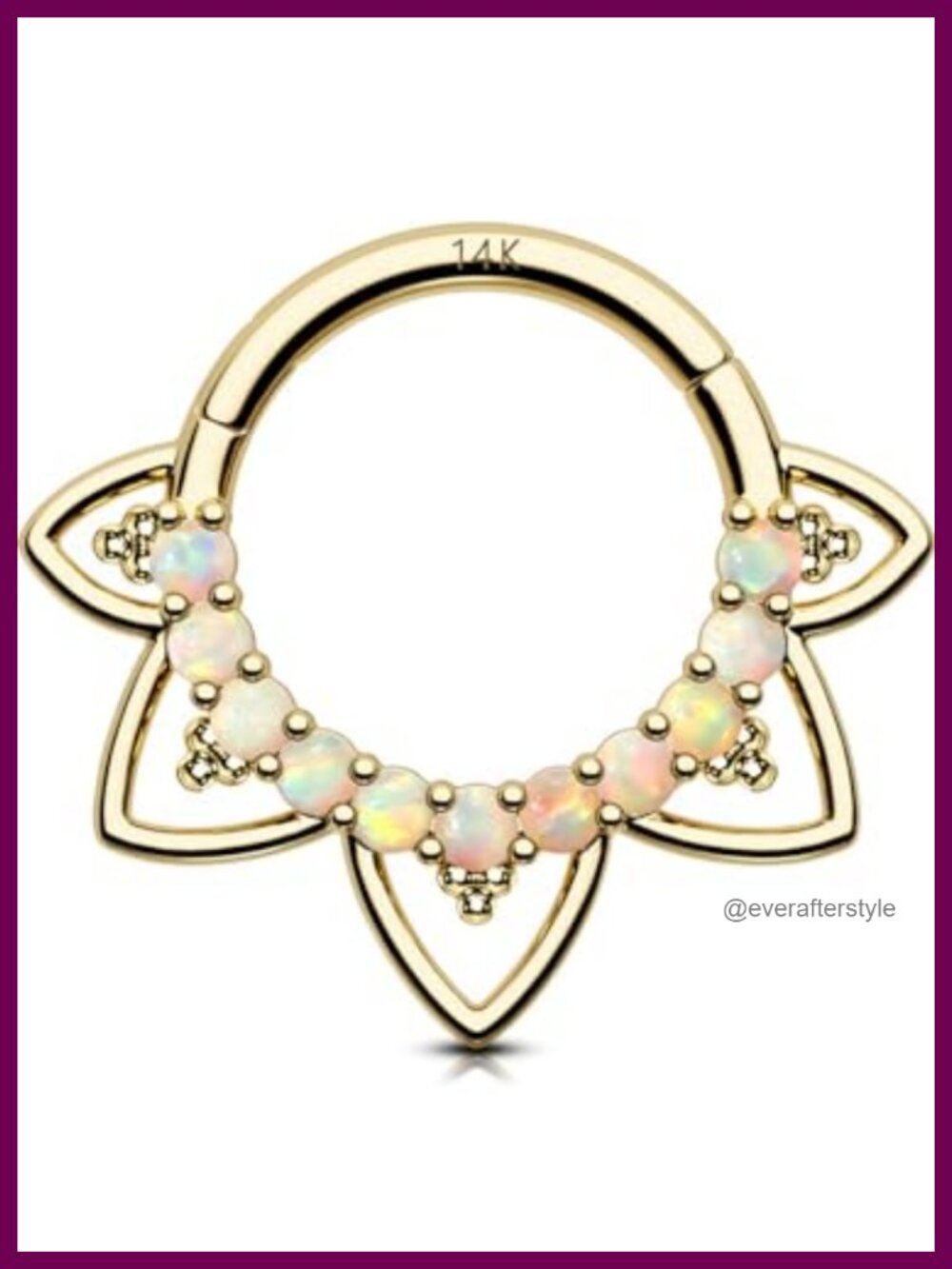 14K Solid Gold Daith Piercing Jewelry, Opal CZ Hoop, 16G Helix Ring,